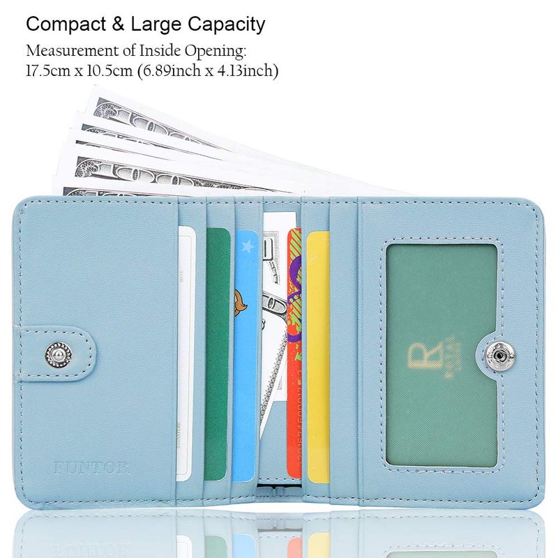 FT FUNTOR FUNTOR Leather Wallet for women, Ladies Small Compact Bifold Pocket RFID Blocking Wallet for Women, Light Blue - Image 2